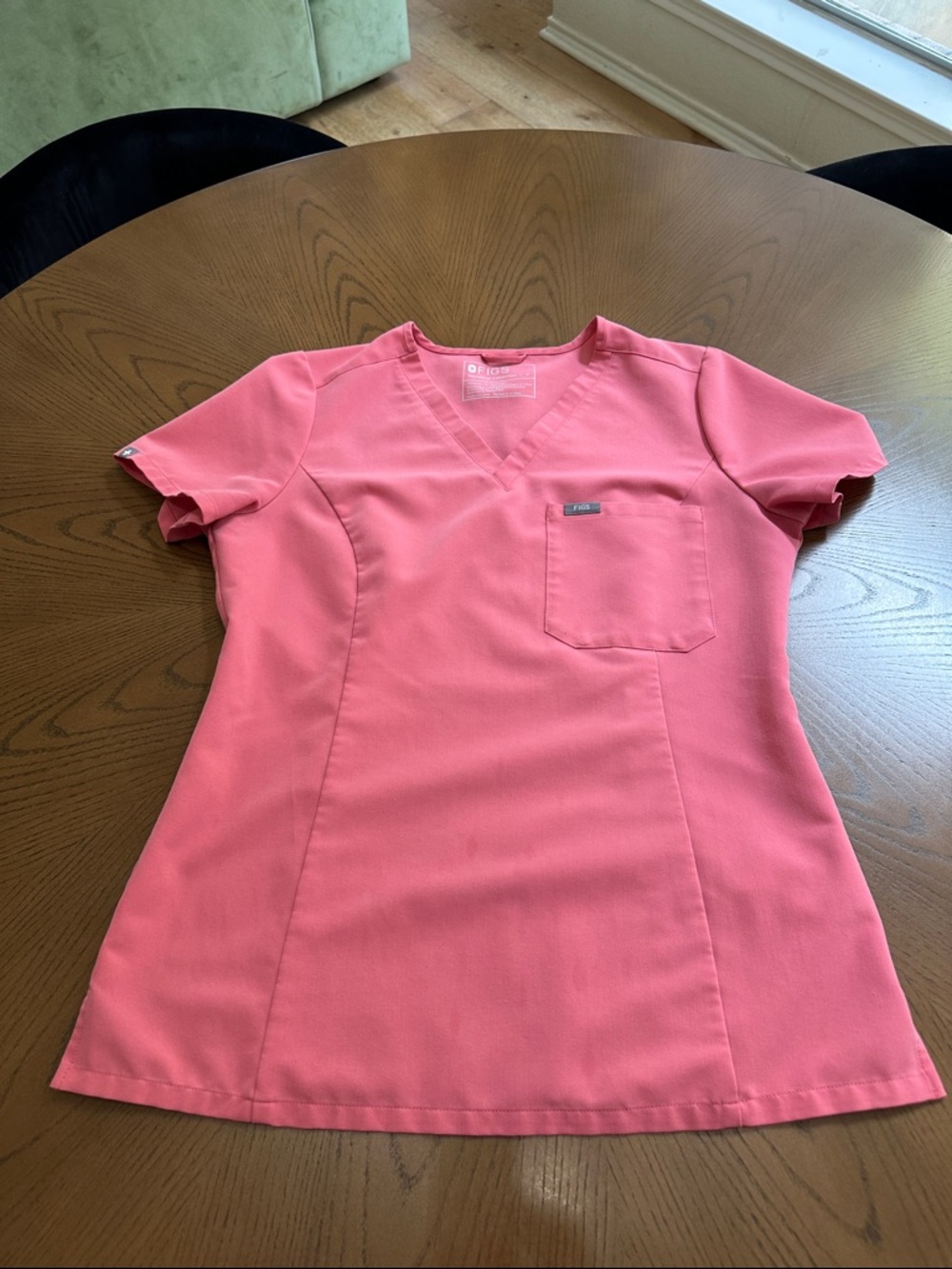 Figs Coral Pink V-Neck Scrub Top